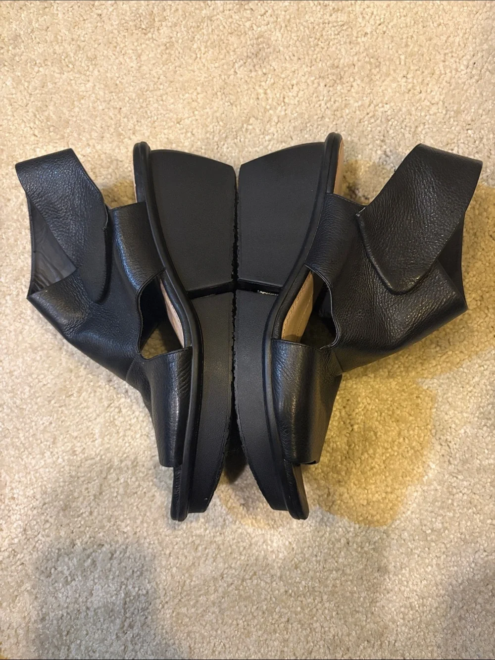 Naya “Seeker” Black Leather Open-Toe Wedge Sandals-Size 11